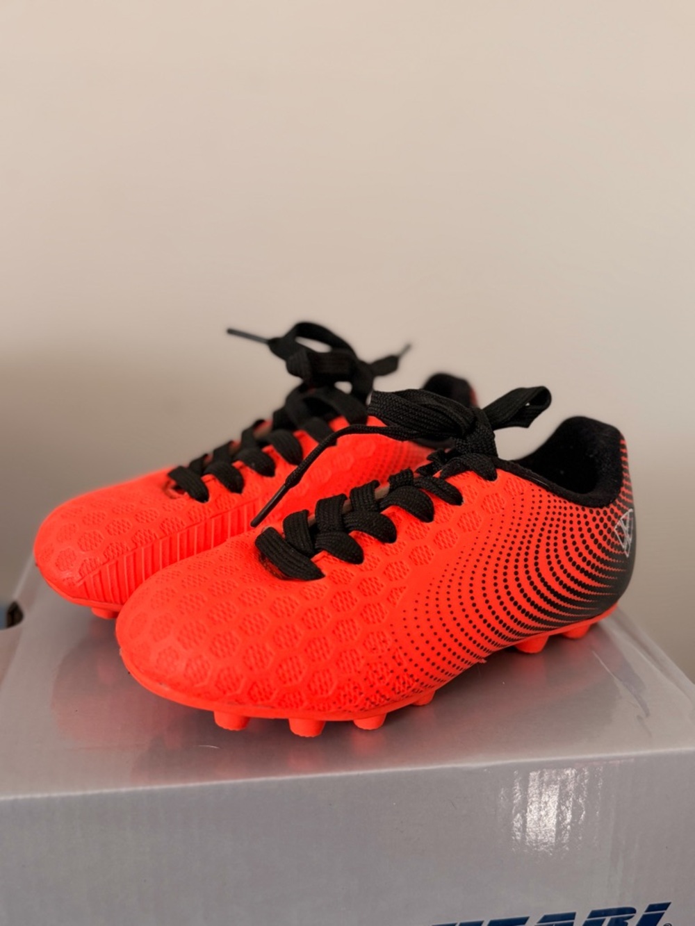 Kids Bright Orange Soccer Sneakers with Black Accents